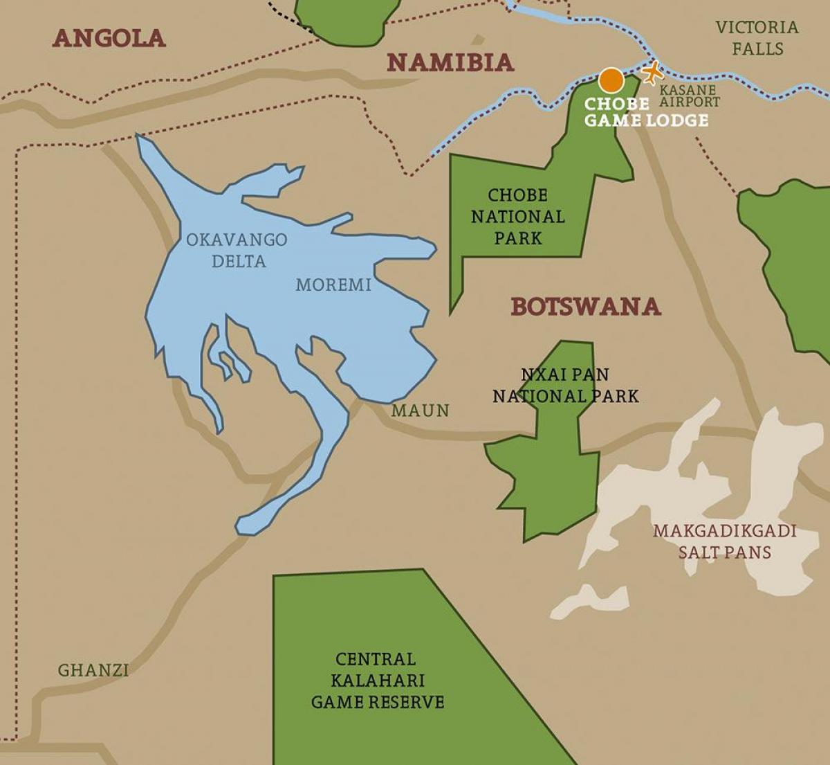 карта Ботсваны карте национальные парки