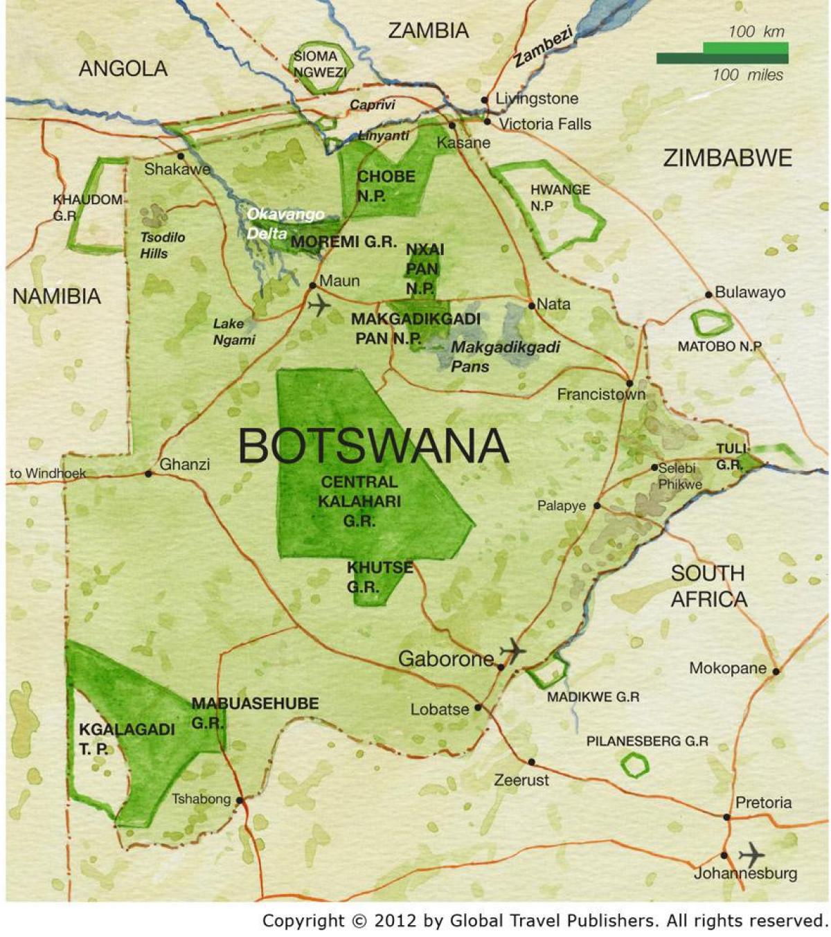 карта Ботсваны заповедников 