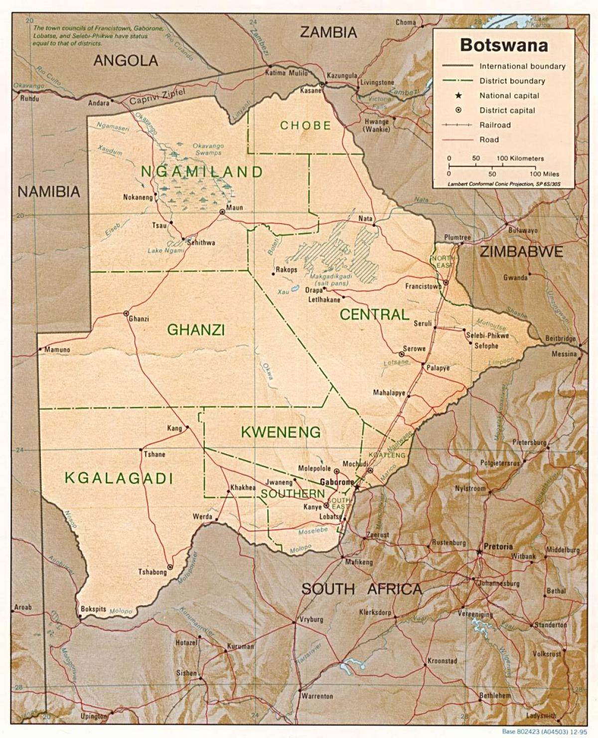 карта Ботсваны показывая городов и сел