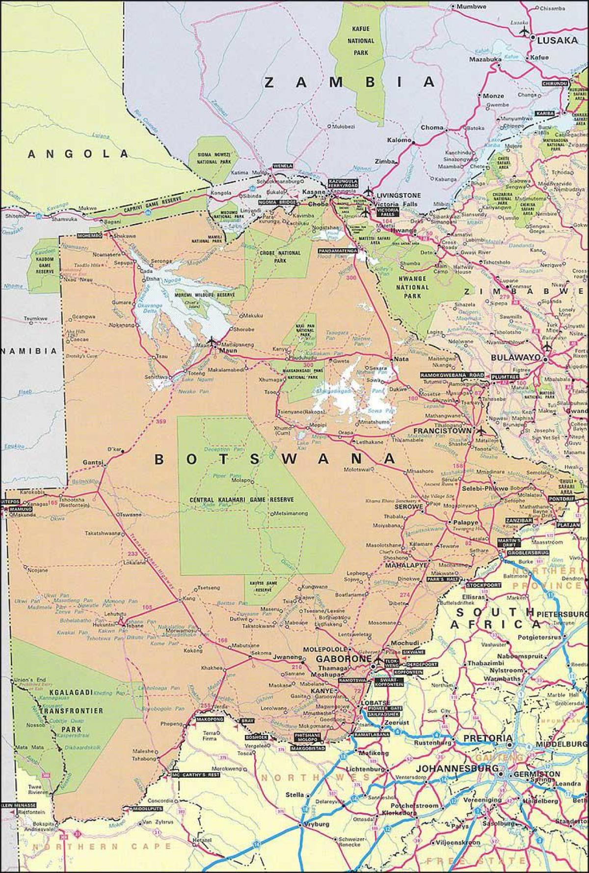 карта подробная карта дорог Ботсваны